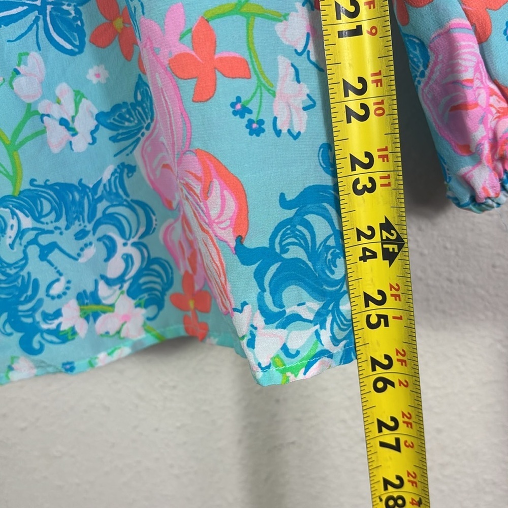 Lilly Pulitzer Elsa 100% Silk Top Blouse in Luscious Lions Surf Blue sz M - Picture 10 of 15